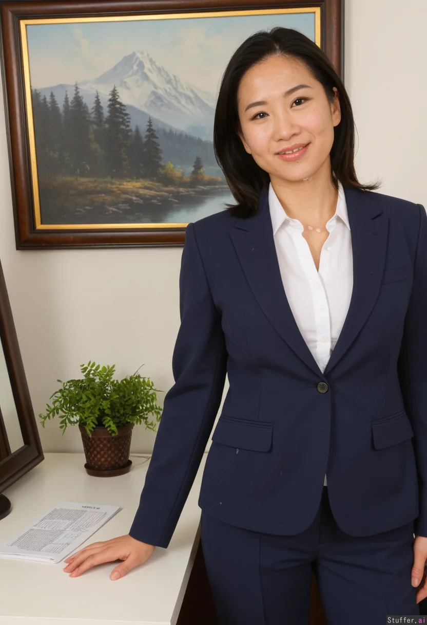 A half-length portrait of a 35-year-old middle-aged East Asian woman b ...